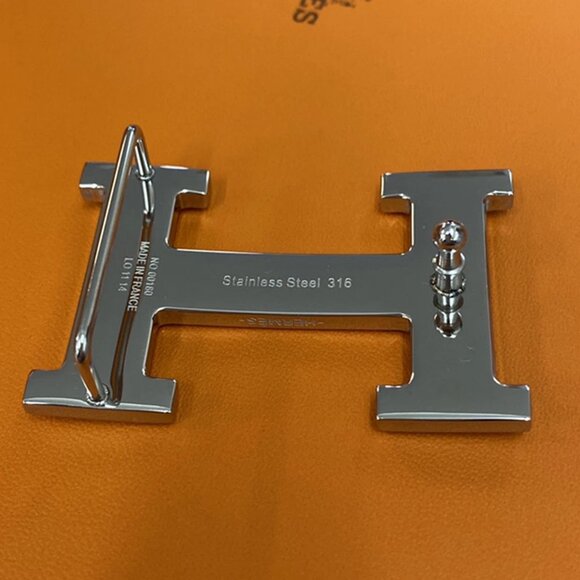 HERMES H Logo Constance Reversible Buckle Belt Leather #80 SHW Blue YW 82YH574 - Picture 15 of 16